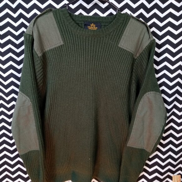 ALPHA INDUSTRIES heavy ribbed dark green military army sweater mens L - Picture 1 of 6